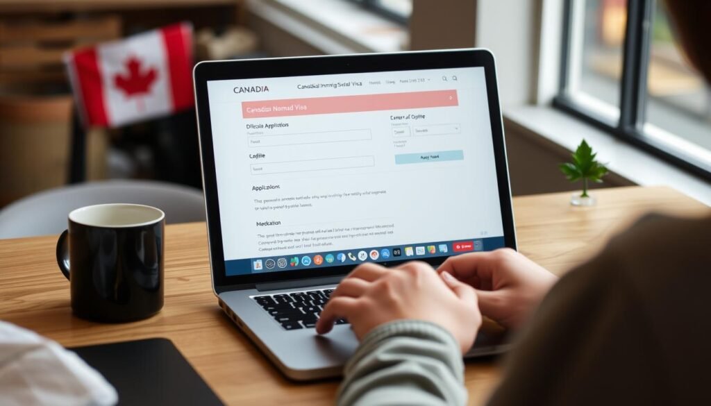 Digital nomad completing online application for Canada visa Digital nomad completing online application for Canada visa